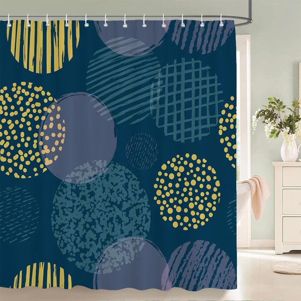 Abstract Bohemian Shower Curtain Medieval Minimalist Art Polyester Fabric Shower Curtain Bathroom Decoration Curtain with Hooks