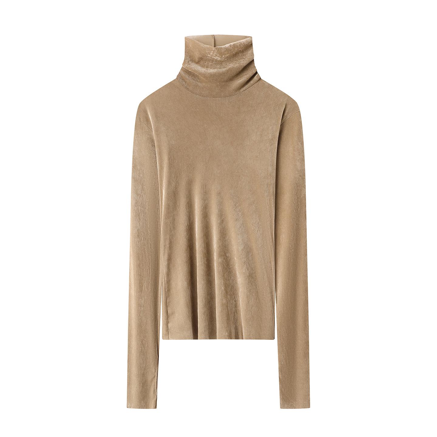 

Autumn 2025 Velvet Slim-fit High-neck Long-sleeve Women s Top Large хаки