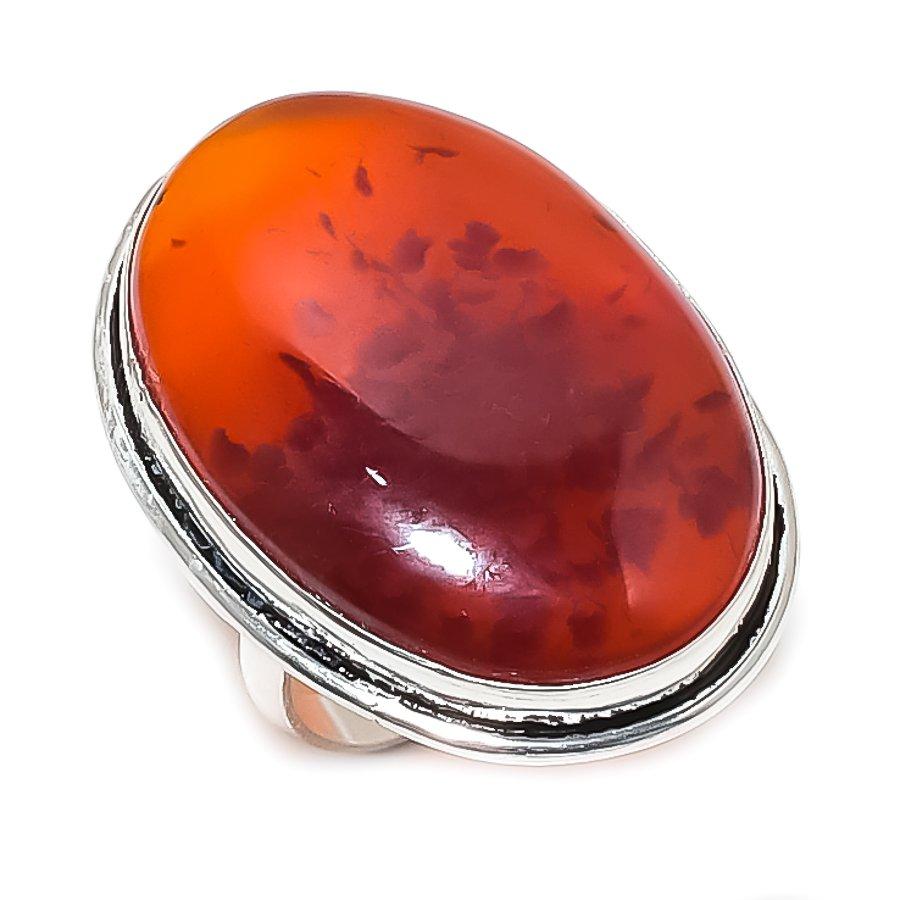 Natural Carnelian Gemstone Handmade 925 Sterling Silver Jewelry Ring Size 8 q6C17