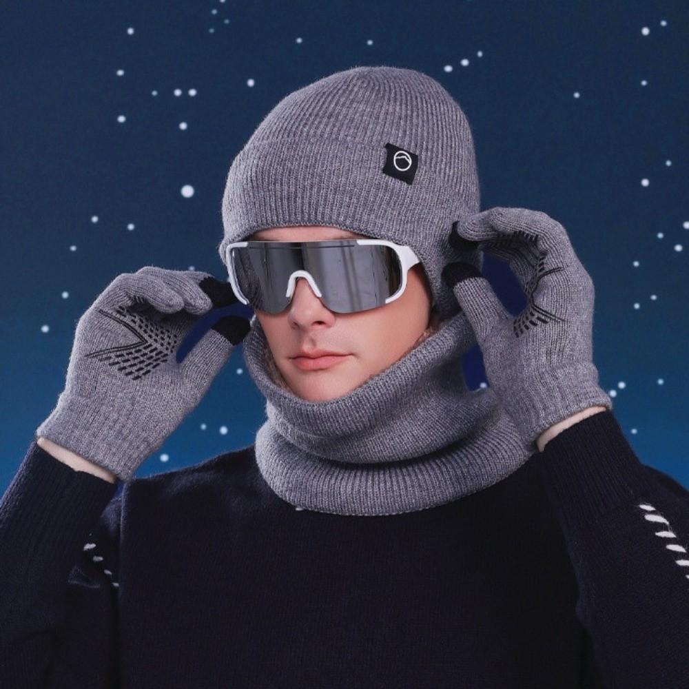 Neck Warmer Winter Glove Cap Set Korean Style Solid Beanie Knitted Hat Gloves Scarf  Outdoor