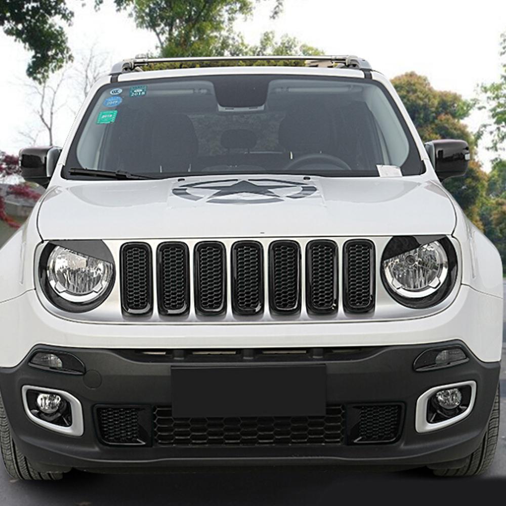 14PCS ABS Black Car Exterior Decoration Accessories for Jeep Renegade 2016 2017 2018 Tail Light Headlight Front Grille