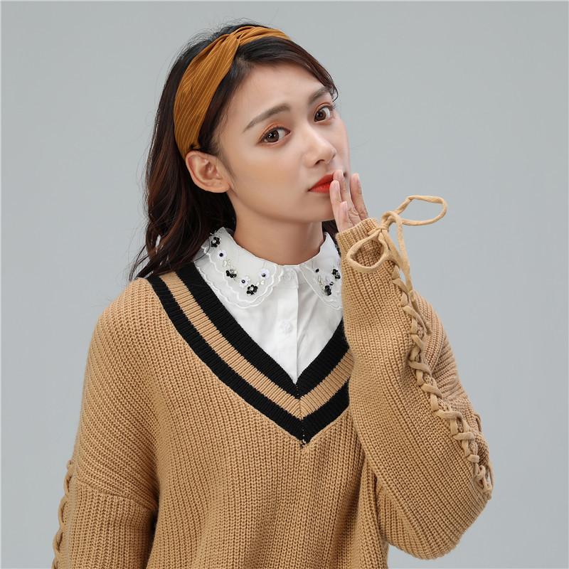 Dámská jarní, drahokamová bílá bavlněná košile falešný límec ozdobný límec límec