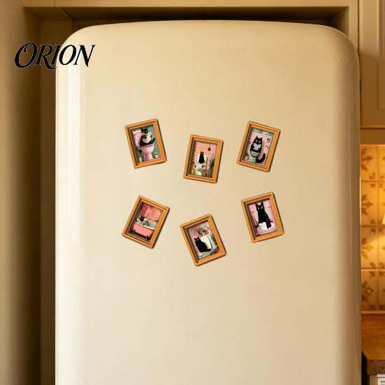 Magnetic Picture Frames for Refrigerator Funny Wooden Fridge Magnets Frame, Retro Cute Cat Pattern Artistic Home Decor Accessories Locker Magnet Photo