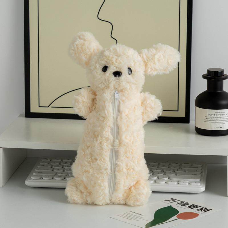 Teddy Stationery Plush Storage Bags For Girls With Dog Pattern Pencil Pouch