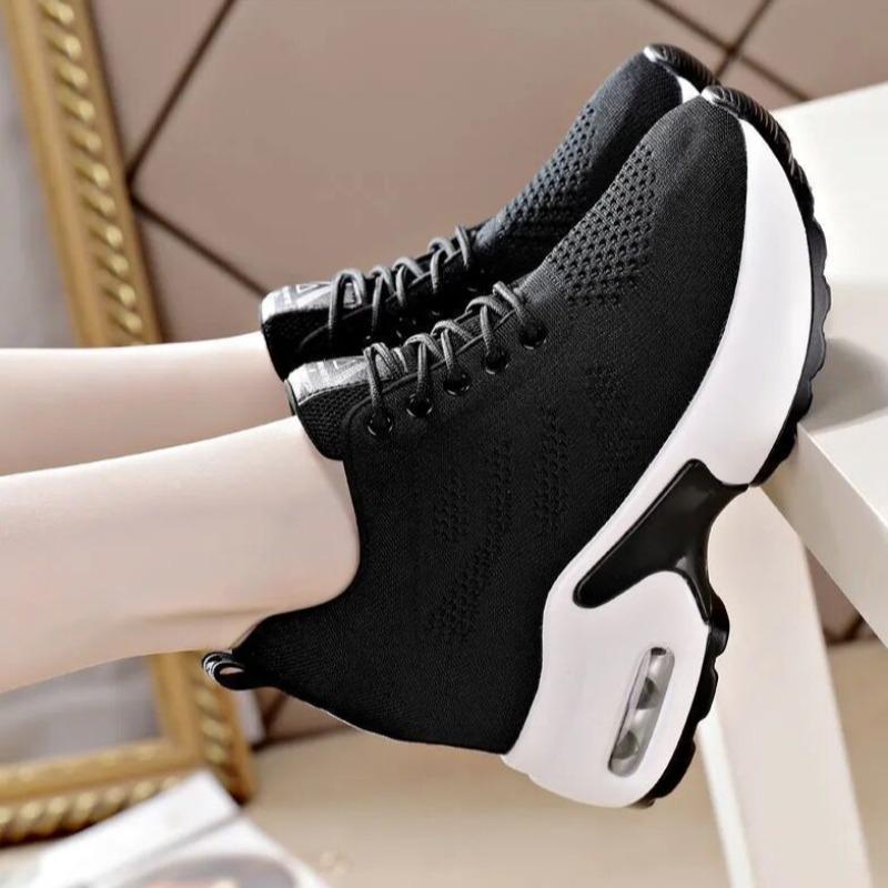 Women's Sneakers Breathable Mesh Chunky Casual Shoes Wedges Height Increased Platform Shoes Lightweight Lace Up Vulcanize Shoes