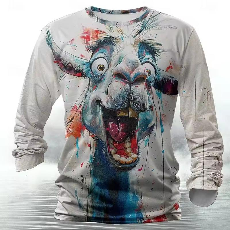 

Забавный 3D-принт с животными, мужская футболка, хип-хоп, тренд, уличная одежда в стиле Харадзюку, осенняя свободная футболка с длинным рукавом из хлопка для мужчин S