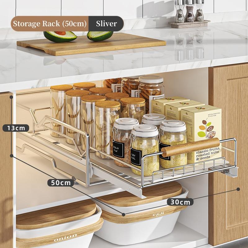 

Kitchen Sink Wood Drawer Spicy Storage Organizer Multifunction Pull Out Dish Drying Rack Home Countertop Accessories Gadget Sets