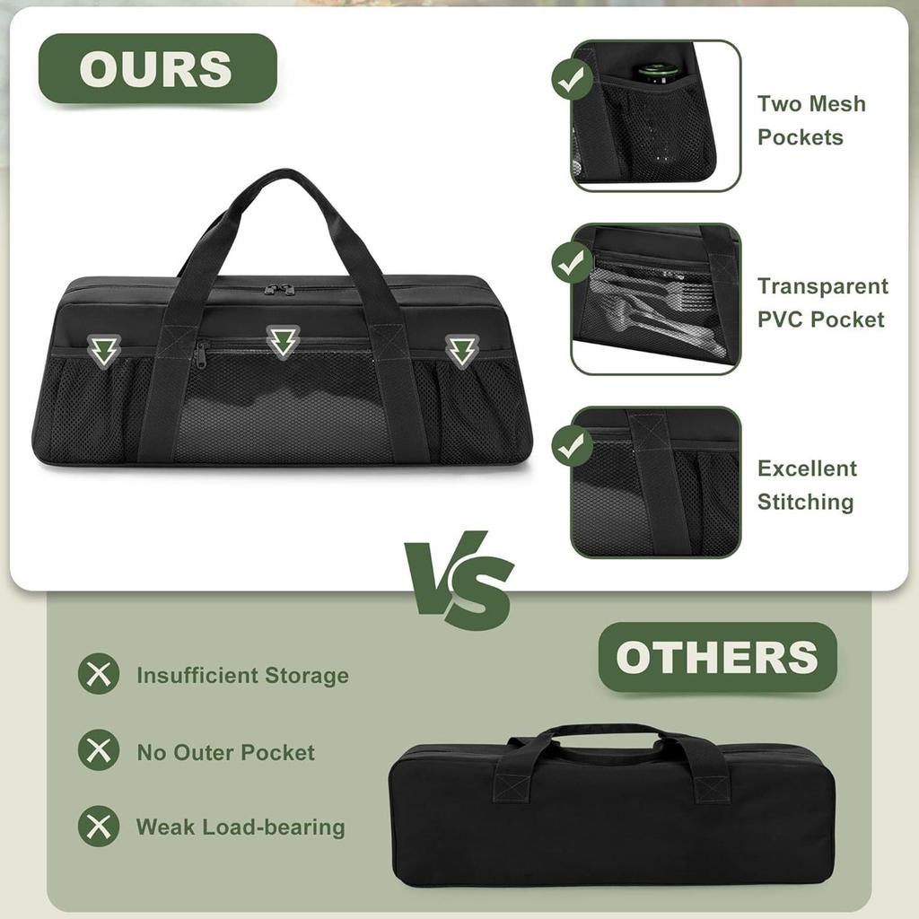 Grillwerkzeug-Aufbewahrung Aufbewahrungsbehälter für Grillutensilien 22 x 6,5 x 7,2 Zoll Ergonomische Griffe Halter Großer tragbarer Koffer