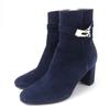 Great Short Boots Saint Germain Kelly Buckle Navy Suede Leather 36.5 Used