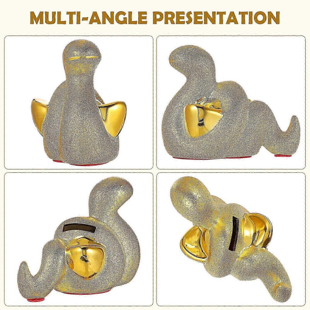 Ceramic Piggy Bank Golden Snake Money Saving Box for Desk