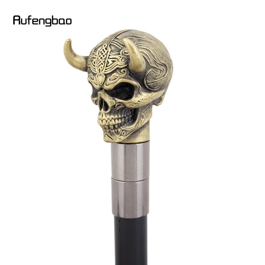 Yellow Horn Cattle Resin Skull Head Walking Cane Fashion Decorative Steel Stick Gentleman Skull Performance Stage Cane 93cm
