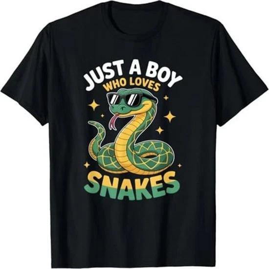 Just A Boy Who Loves Snakes Funny Animal Lover T-shirt 3XL