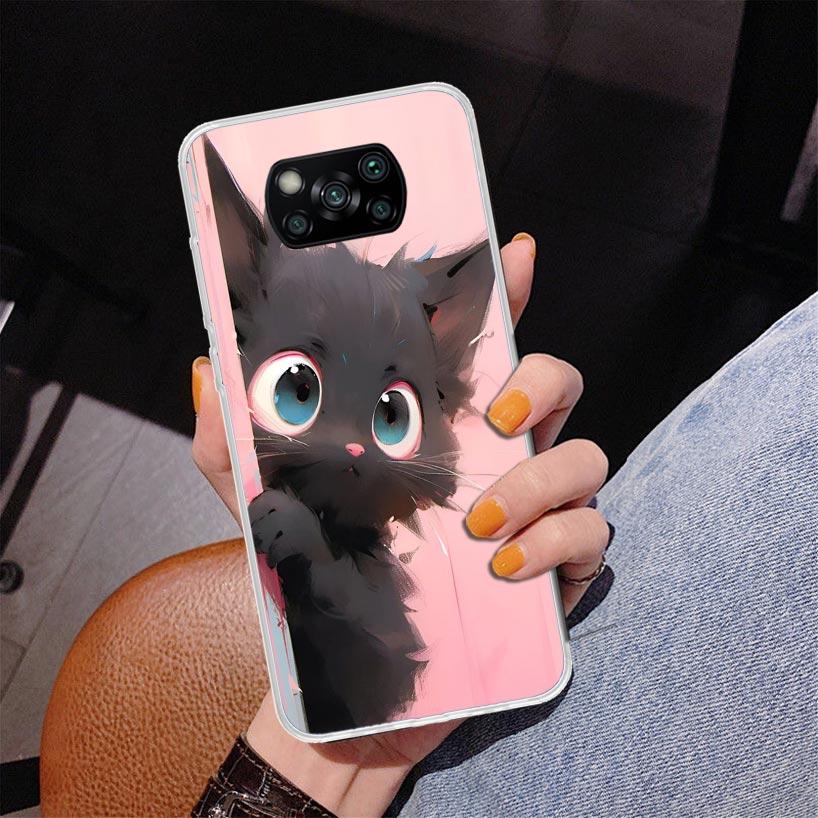 

Anime Cute Black Cat Meow Phone Case For Xiaomi Poco X7 X6 X5 Pro F7 Ultra Redmi 15C 15 13C 13 12C 12 10 10A 10C 9 9A 9C 9T Cove Xiaomi Poco F7 Pro