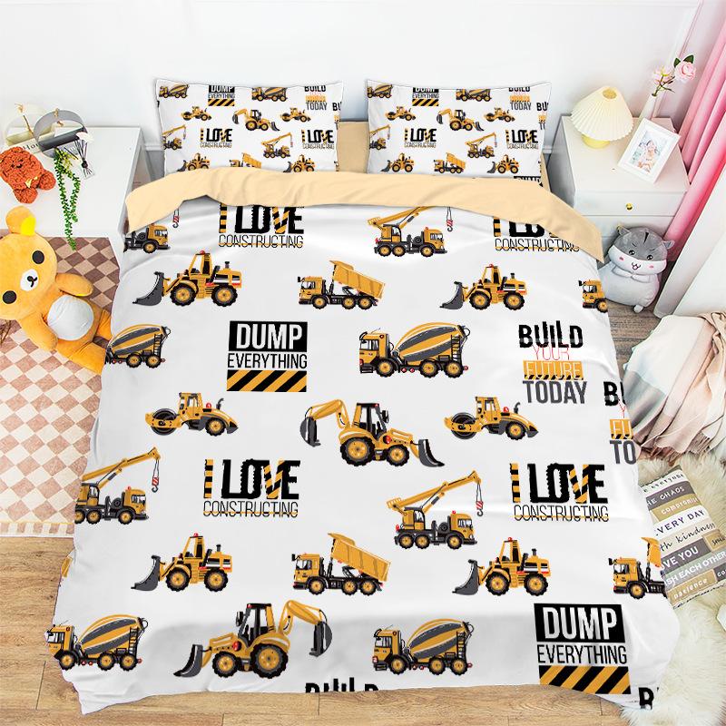 Construction Vehicles Boys Excavator Duvet Cover Truck Excavator Bedding Set For Teens Child Old Retro Car Theme Room Decor