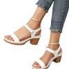 European and American summer new one-word buckle thick heel open-toe comfortable beach sandals