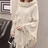 Women's Loose Sweater Outer Wear Fur Collar Batwing Sweater  Hand-woven Tassel Cloak Knit Shawl Autumn Winter