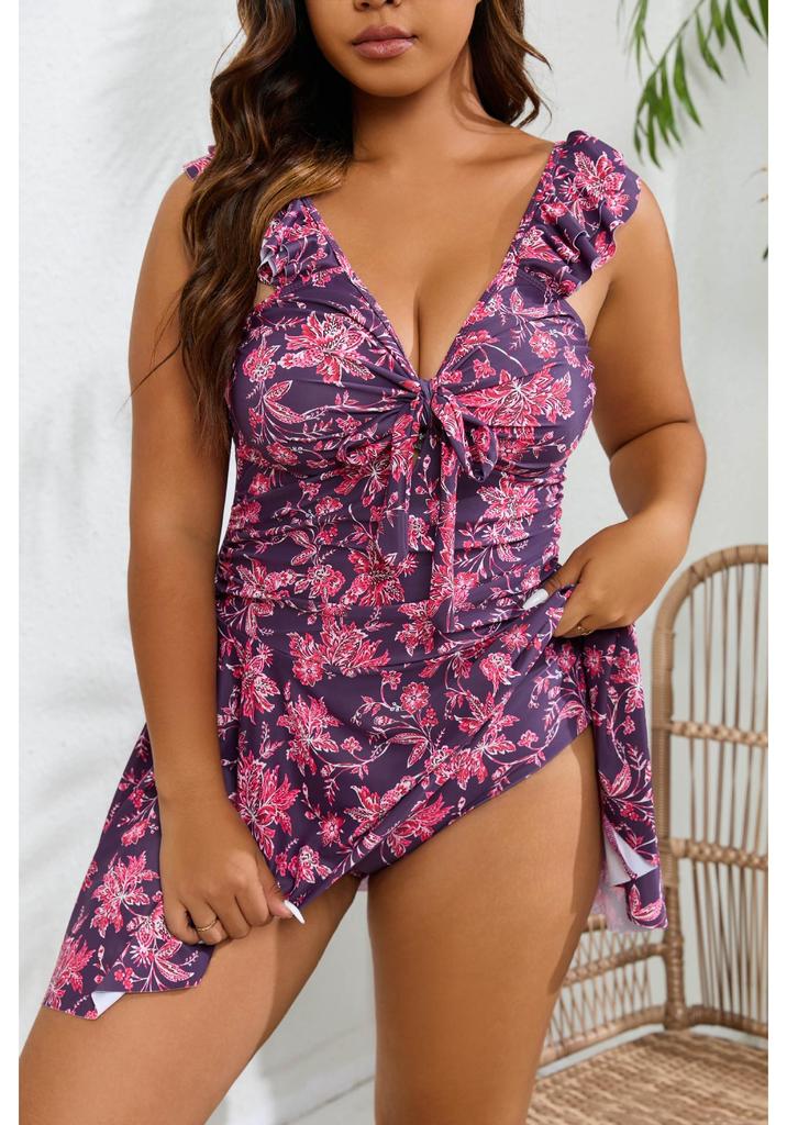 2024 Retro Plus Size Women's One-Piece High-Waist Swimsuit - European & American Style