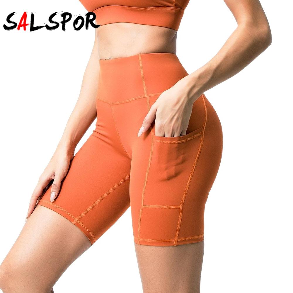 

Женские однотонные быстросохнущие спортивные леггинсы для йоги с высокой талией и карманами, шорты
