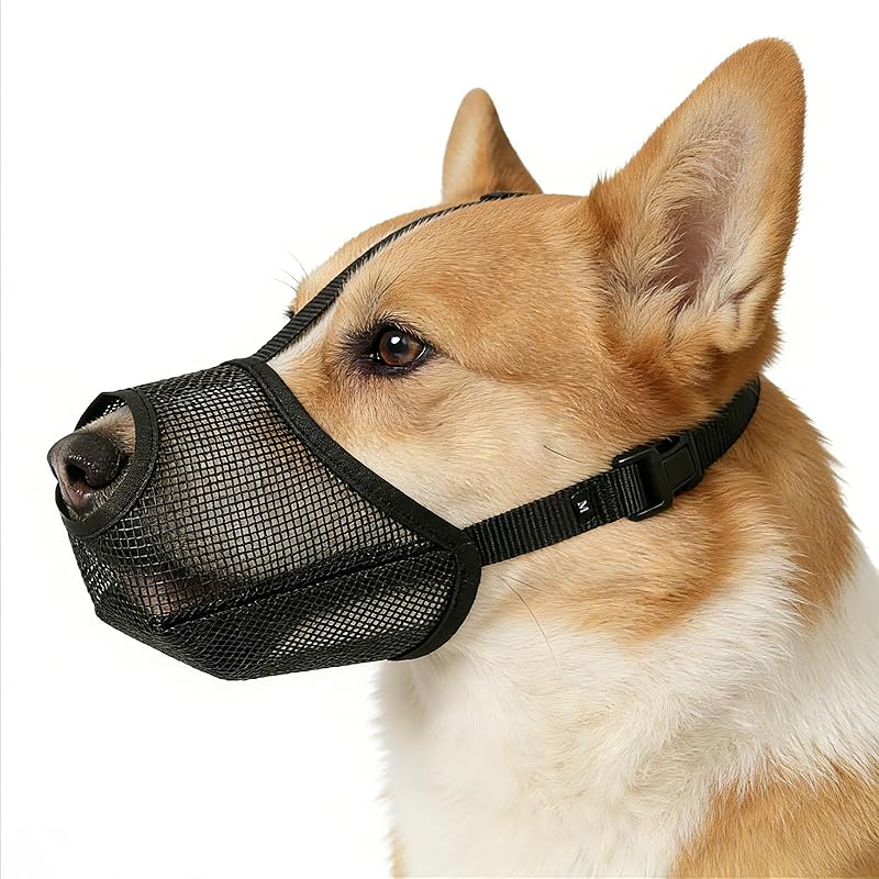 Dog Muzzle, Soft Mesh Muzzles for Small Medium Large Dogs, Breathable Adjustable Puppy Muzzles for Grooming Biting Chewing Scavenging, Allows