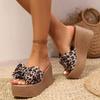 Women's Wedge Slippers Leopard Print Bow Slippers 2025 Summer New Casual Slippers for Women High-heeled Platform Slipper