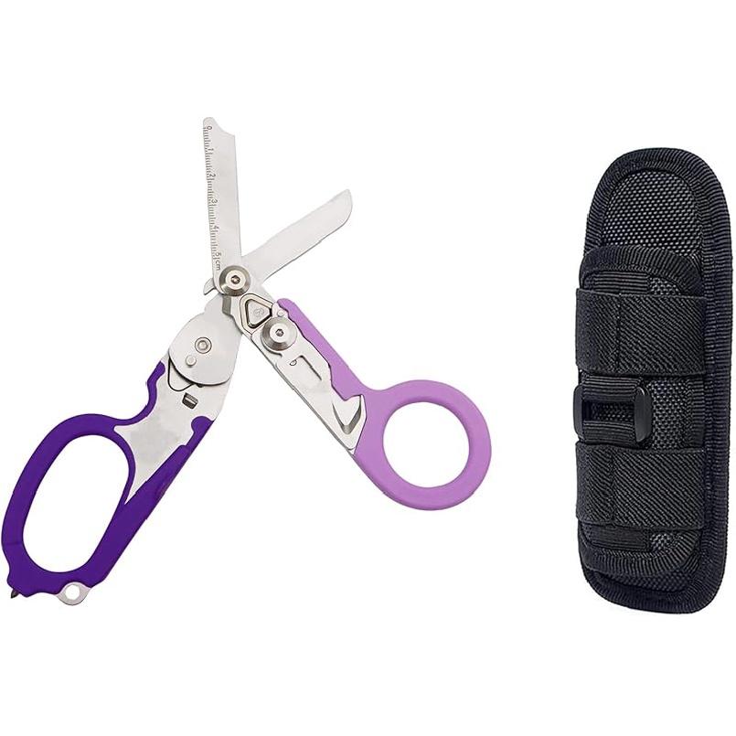 Emergency Response Shears,Stainless Steel Multifunction Self-Luminous Foldable Trauma shear with 1 Black Holster for Outdoor Camping Tools