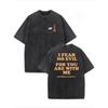 European Size Men's Distressed Washed Cotton T-Shirt with Bible Verse 'I FEAR NO EVIL' - Retro Faith Suitable for Daily Wear, Church Events & Gifts