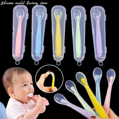 Silicone World Babybeikost Silikonlöffel Trainingslöffel Weicher Löffel Kinder-Füttergeschirr Mit Aufbewahrungsbox