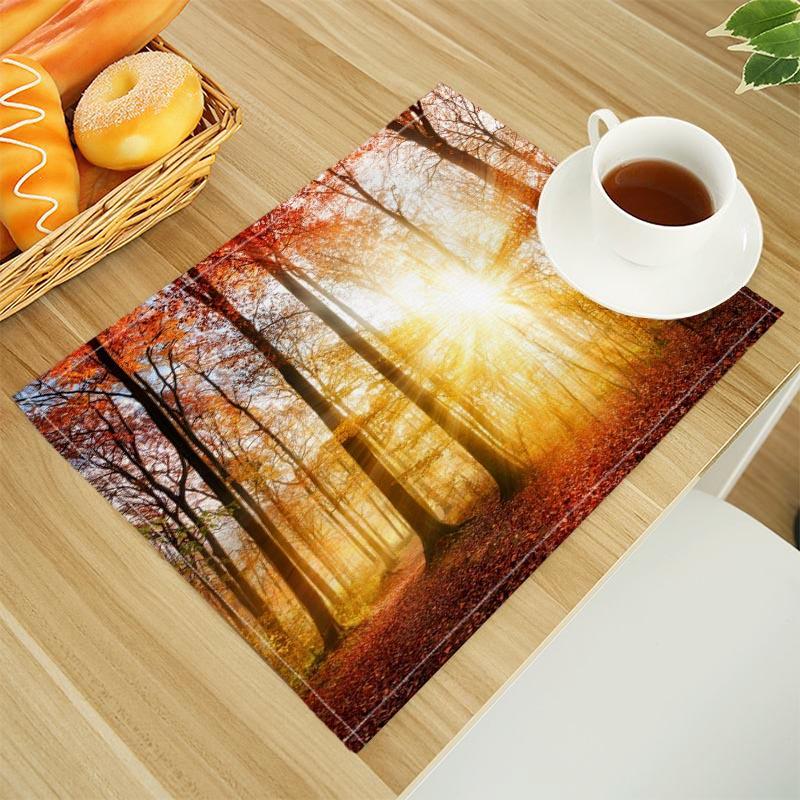 Naturalny leśny podkładka na stół z tkaniny lnianej Podkładki na stół Rodzinny obiad Zastawa stołowa Mata na stół kuchenny 30X45cm