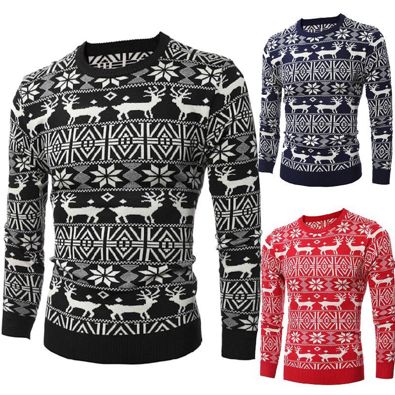 Christmas Xmas Mens Sweater Retro Vintage Jumper Snowflake Knitted Tops Knitwear