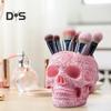 Makeup Brush Holder Skull Shape Large Capacity Makeup Brush Container Sturdy Resin Construction Storage Organizer