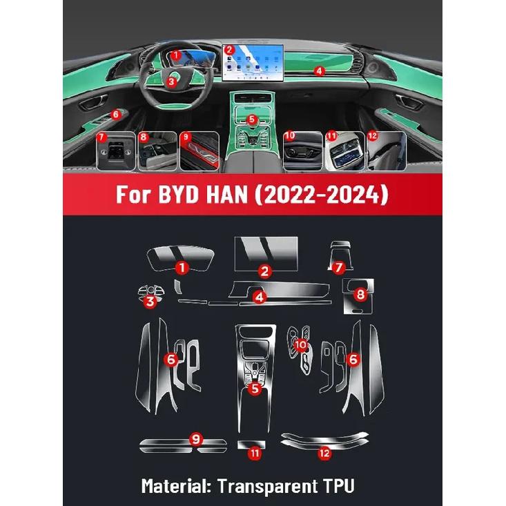 Anti-scratch Car Interior Center Console Media Dashboard Navigation TPU Protector Film For BYD HAN  2024 Accessories