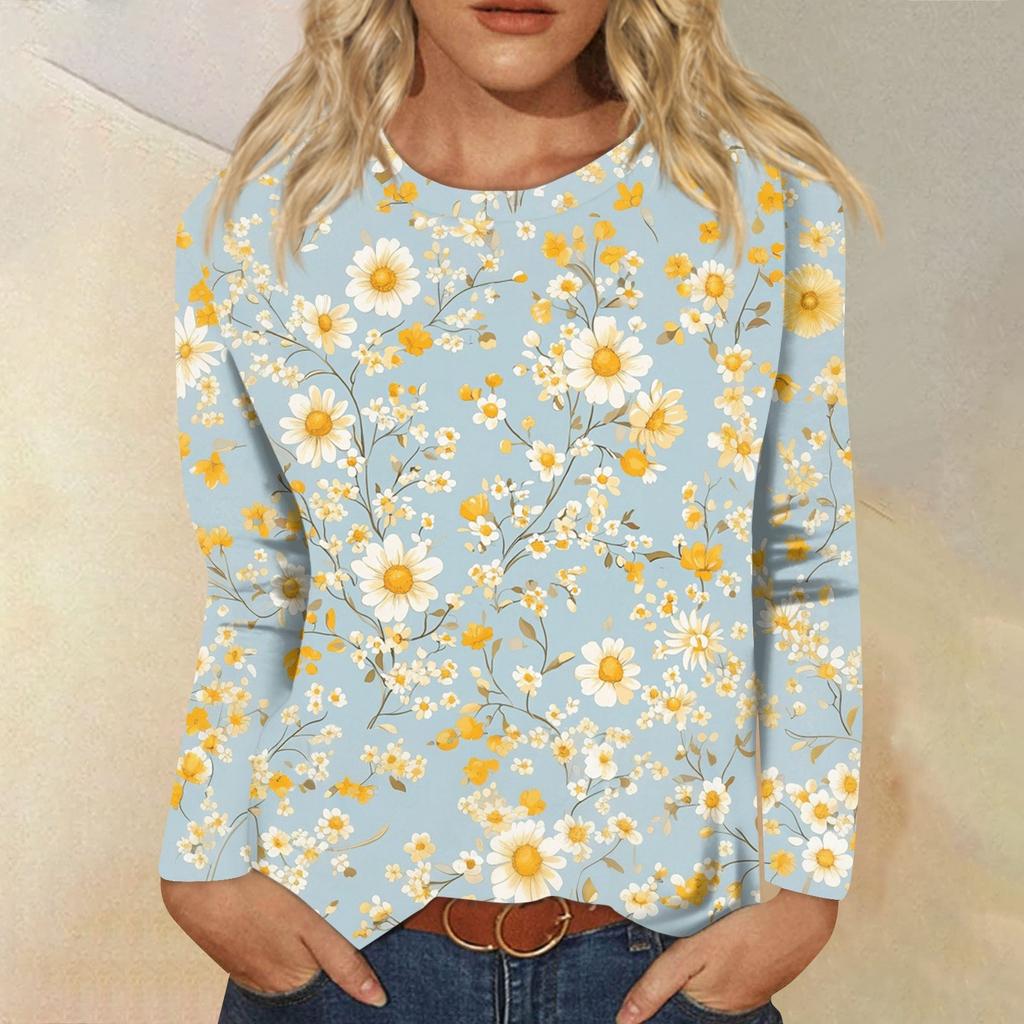 Women's Fashion Casual Long Sleeve Print Round Neck Top