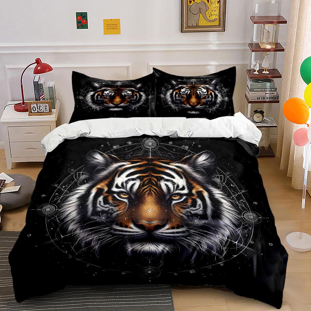 Geometric Tiger Art Three-Piece Decor Exquisite Three-Piece Bedding Set Gift For Kids And Adults