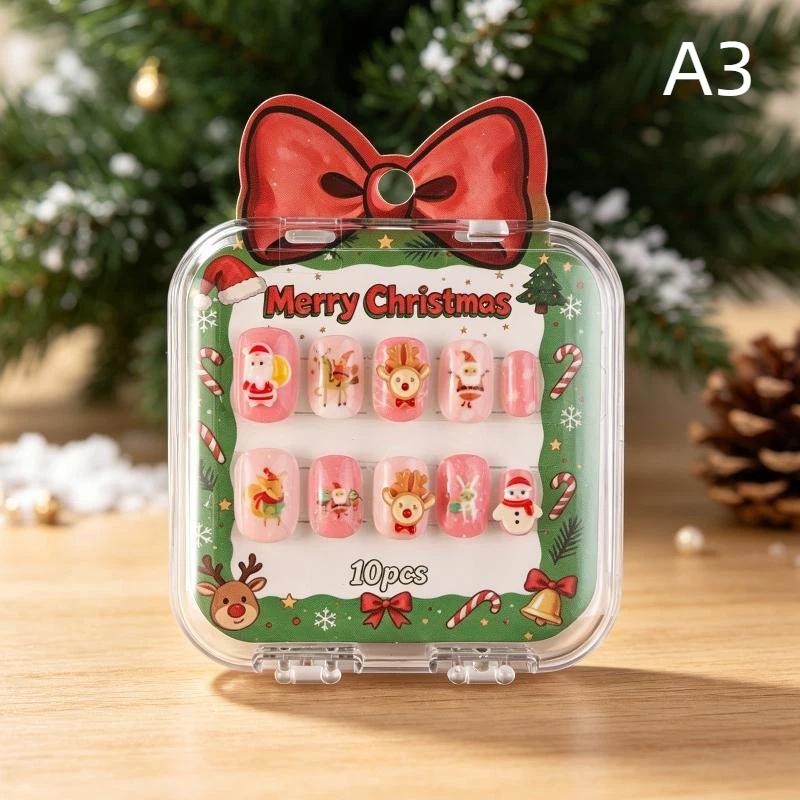 10Pcs Merry Christmas Ins Trend Press On Nails Chic Nail Patch Ladies Cute 3D Christmas Tree Santa Claus Decoration Nail Art