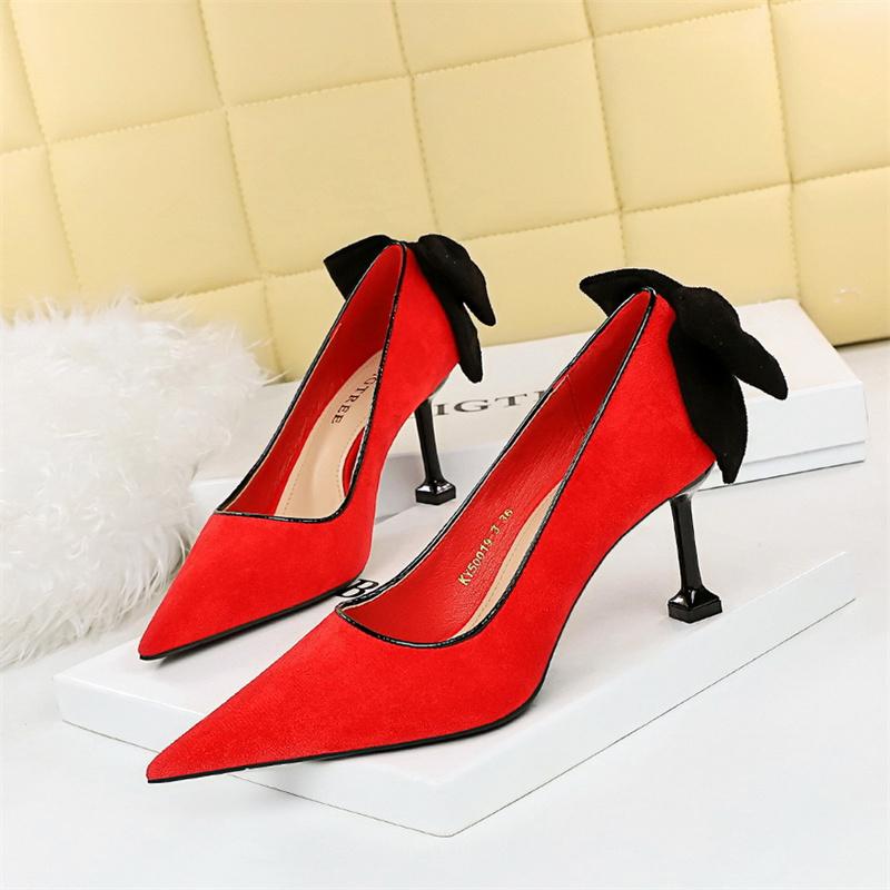 Mode Elegante Frauen Flacher Mund Dünne High Heels Pumps Süße Nette Hochzeit Spitz Zurück Bogen Prom Wildleder Einzelne Schuhe