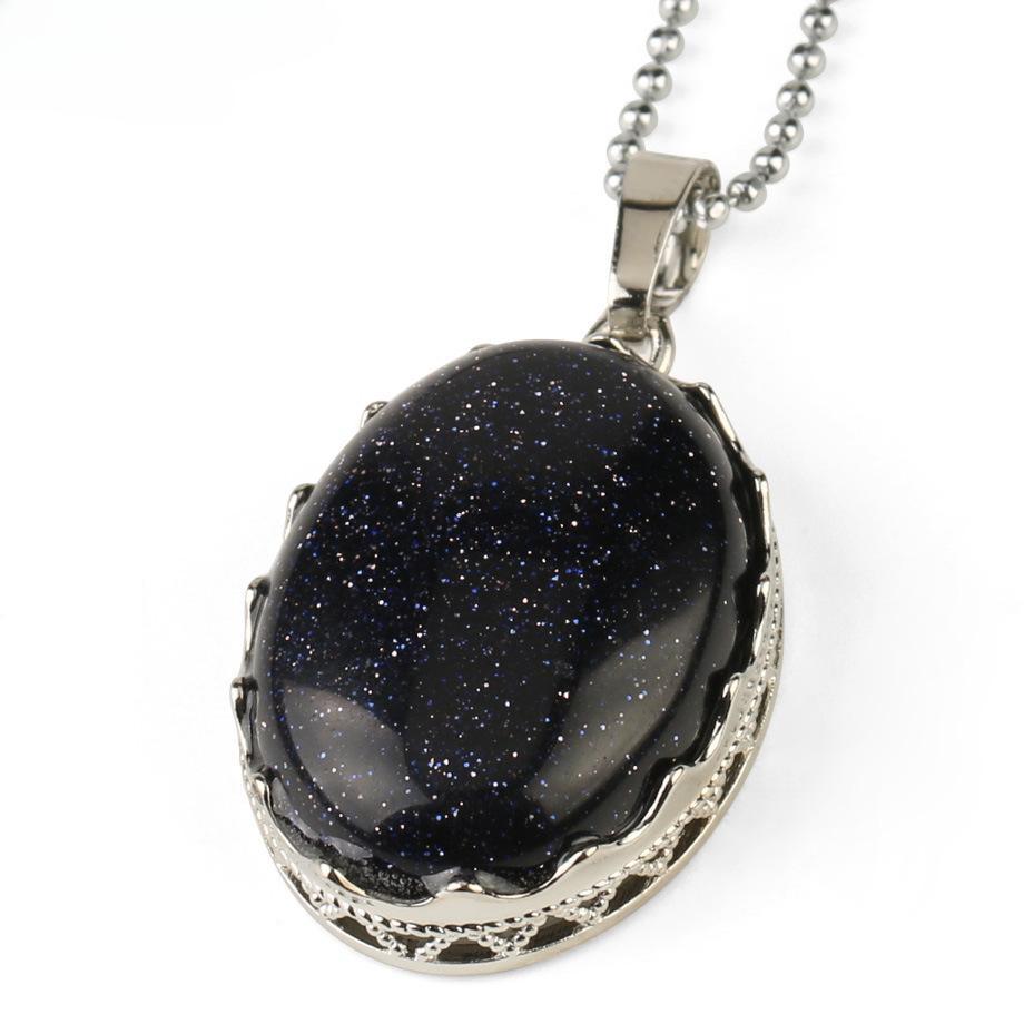 Semi Precious Amethyst Simple Design Elliptical Natural Crystal Pendant Necklace