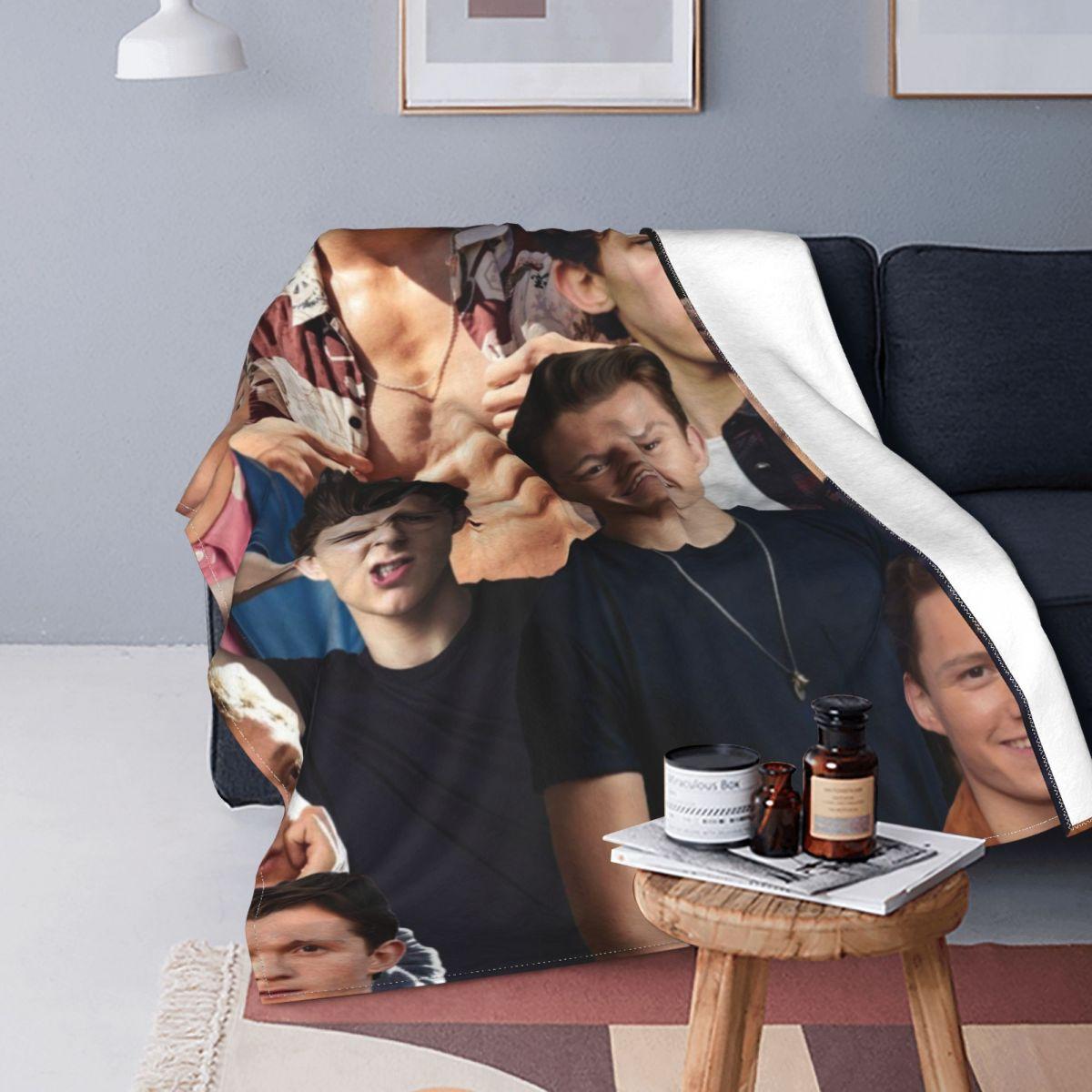 Jessica Chen Unisex Tom Holland Collage Flannel Blanket Movie Novelty Throw Blanket For Sofa Bedding Lounge Plush Thin Quilt