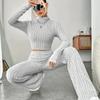 Autumn New Long Sleeve Knitted Pants Set Women Casual Solid Stand Loose Two Piece Pants Suits Women Knitwear Elegant Fashion 2 Piece Woman Sets 24706