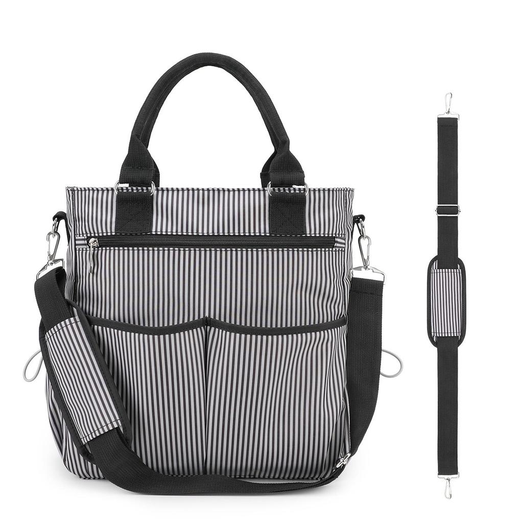 Classic Striped Mommy Bag – Large Capacity, Multi-Compartment, Wear-Resistant, with Load-Reducing Shoulder Strap for Travel