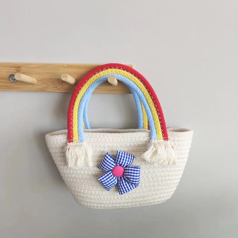 Straw Bag Female Cute New Korean Version Trend Small Fresh Rainbow Handbag Internet Celebrity Versatile Foreign Style Hand Bag