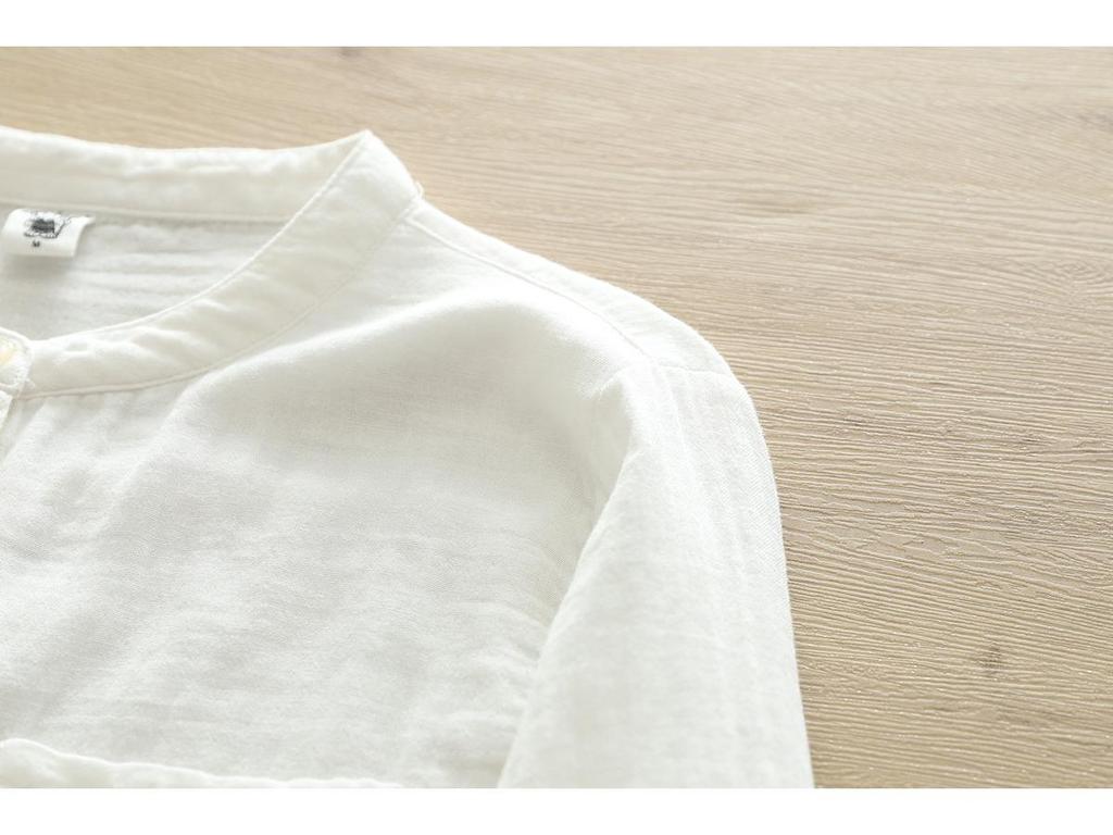 Women's Stand Collar Pure Cotton Shirt - Loose Double Layer Cotton Gauze