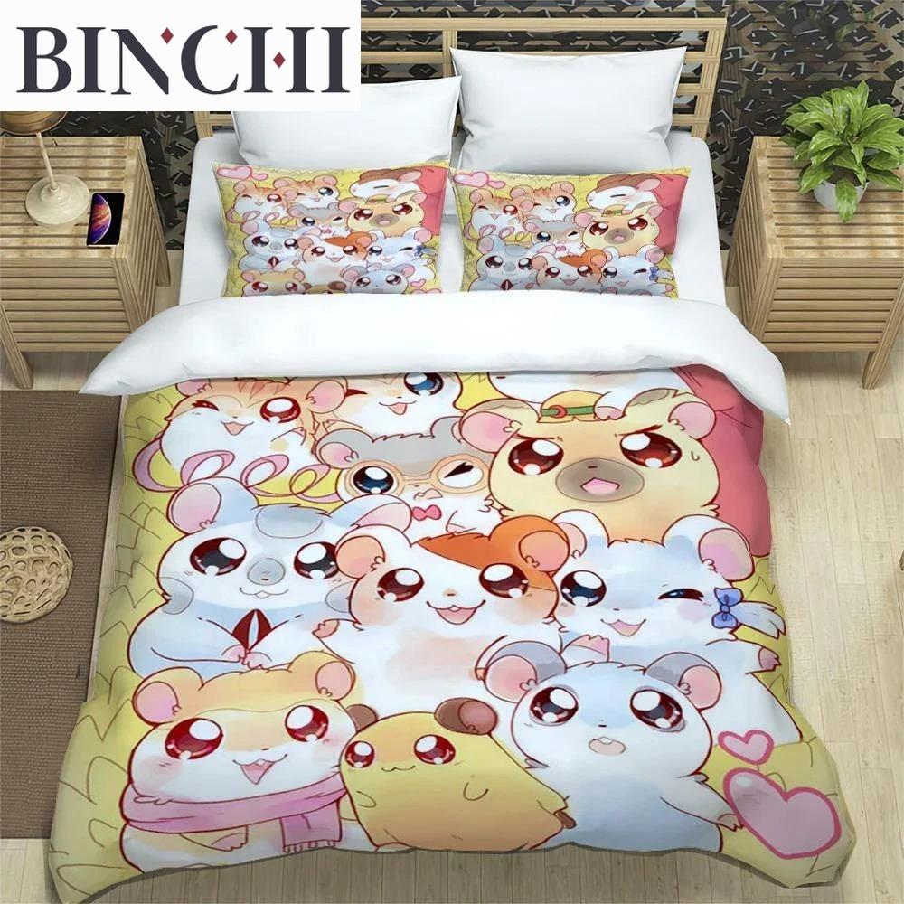 3D-Druck Cartoon Hamtaro Bettwäsche-Set Bettbezug Kissenbezug Set Weich Bequem Kindergeburtstagsgeschenk Heimtextilien