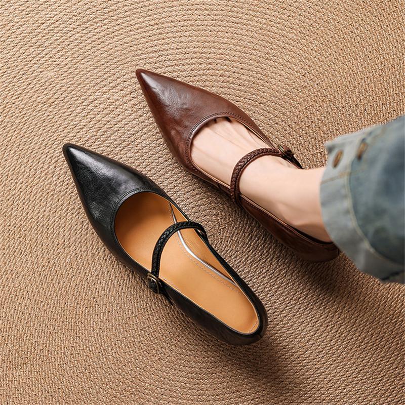 Fashion New Spring/summer Genuine Leather Women Shoes Pointed Toe Shoes for Women Fashion Mary Jane Shoes Internal Elevation Women Pumps