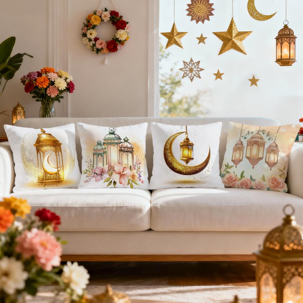 Golden Ramadan Theme Cushions Pillowcase Polyester Cushion Cover Throw Pillow Pillowcover Home Car Sofa Decor