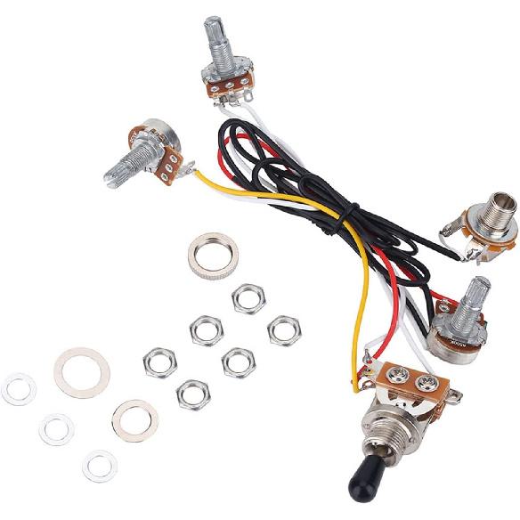 Wiring Harness with 2 Volume, 1 Tone, and 1 Jack for Electric Guitar Bass, 3 Way Switch for Electirc Guitar Bass Guitar Wiring Harness