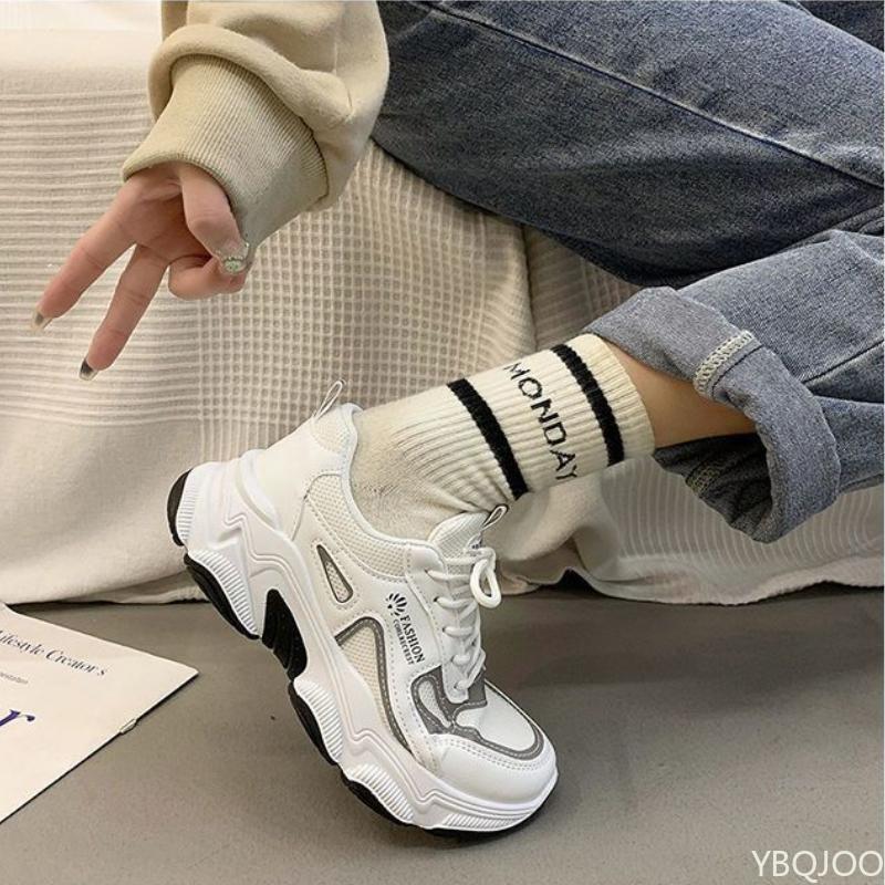 Dámské venkovní sportovní boty se silnou podrážkou Jarní nové módní boty se silnou podrážkou Šněrovací Síťované Prodyšné Vulkanizované boty