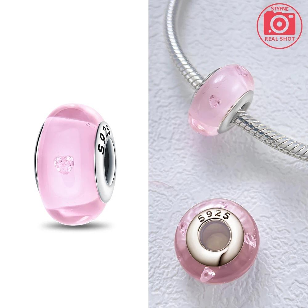 Original Rosa Glasperlen Blaue Romantische Perlen 925 Silber Charms für Frauen DIY Schmuckherstellung Armband Passend