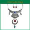 Vintage Style Necklace With Alloy Gemstone Inlay And Multilayer Chain For Gift And Travel