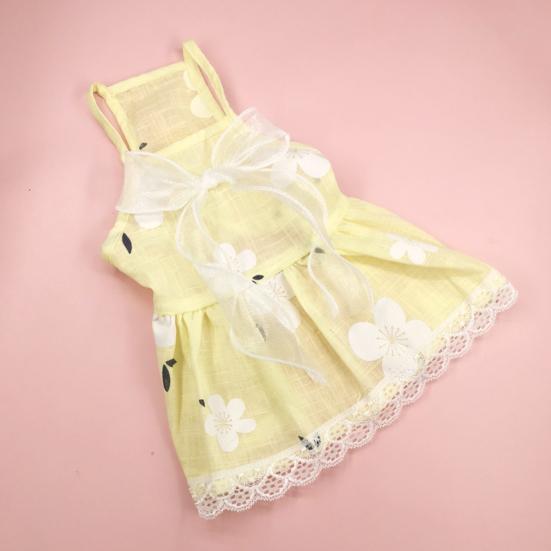 Kleid für Hunde und Katzen, großer Blumendruck am Saum, Spitze, atmungsaktiv, ärmellos, plissiert, Prinzessinnen-Stil, Schlingenkleid, Haustierkleidung