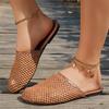 Womens Summer Open Toe Knit Mesh Slip On Flat Shoes For Daily Comfort